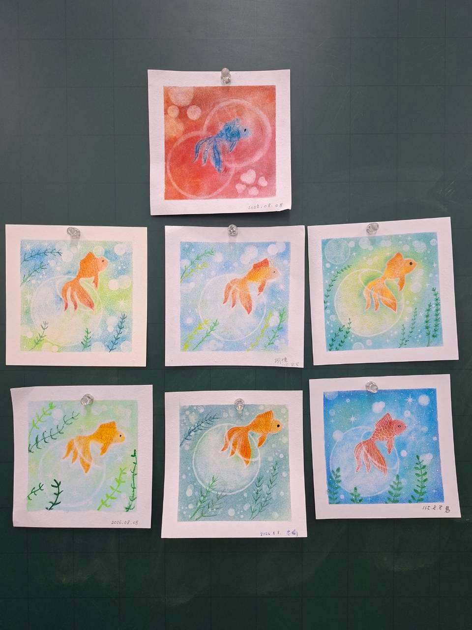 療癒粉彩教學:金魚粉彩作品