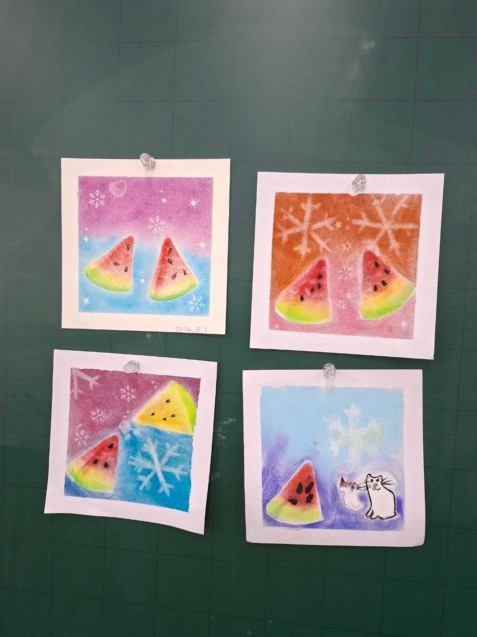 療癒粉彩教學:西瓜粉彩作品