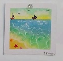 學員和諧粉彩作品:海水漸層與海浪